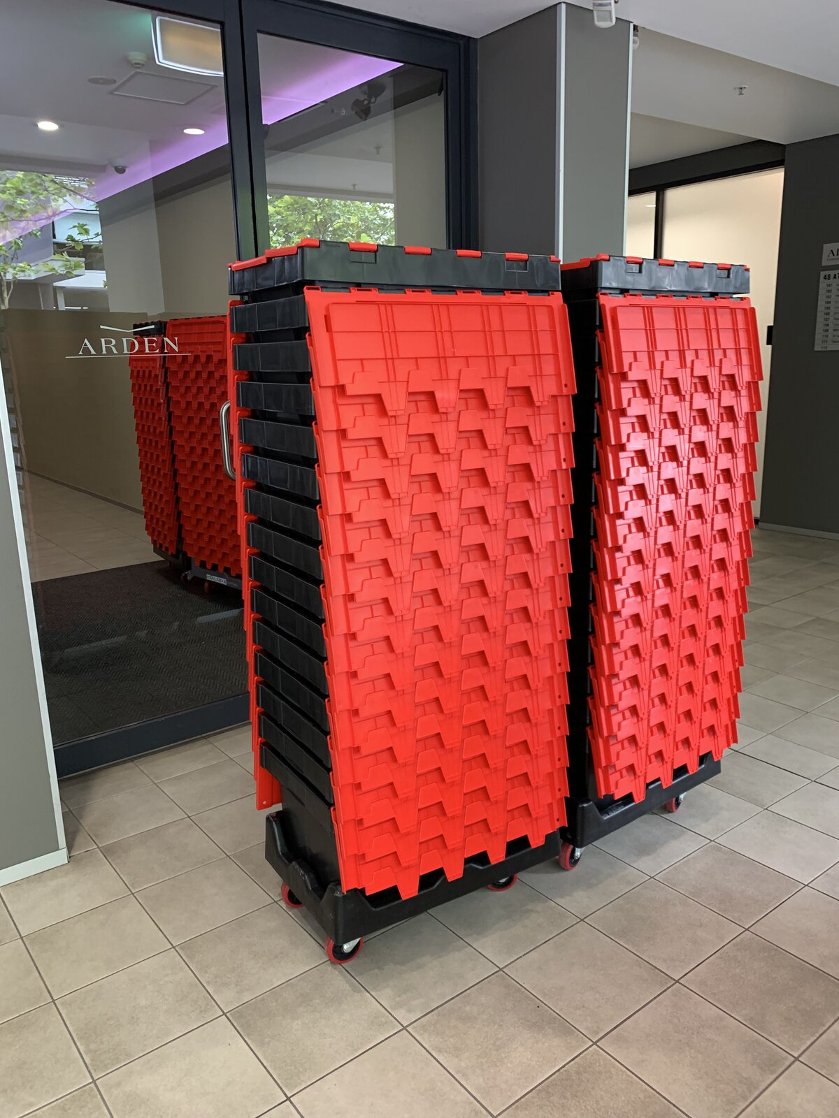 Moving box delivery in an apartment lobby